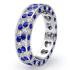 2 Row Pave Sapphire Diamond Eternity Wedding Women's Band 14k W Gold Ring 2.2Ct