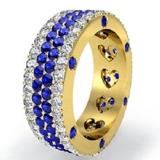 Women's Round Sapphire Diamond Band Heart Eternity Ring 14k Gold Yellow  (1.94Ct. tw.)