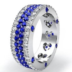 Women's Round Sapphire Diamond Band Heart Eternity Ring 14k White Gold 4.8Ct