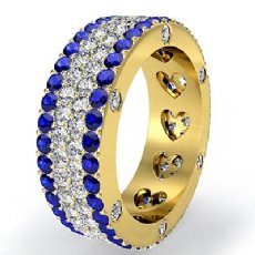 Women's Wedding Ring Eternity Round Sapphire Diamond Band 14k Gold Yellow  (2.3Ct. tw.)