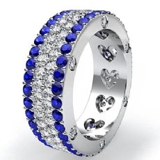Women's Wedding Ring Eternity Round Sapphire Diamond Band 14k White Gold 4.7Ct