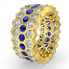 Round Sapphire Bezel Diamond Eternity Ring Wedding Band 14k Gold Yellow  (2.17Ct. tw.)