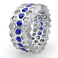 Round Sapphire Bezel Diamond Eternity Ring Wedding Band 14k White Gold 3.5Ct