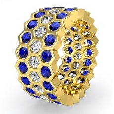 Round Sapphire Bezel Diamond Eternity Ring Wedding Band 14k Gold Yellow  (1.08Ct. tw.)