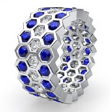 Round Sapphire Bezel Diamond Eternity Ring Wedding Band 14k White Gold 3.7Ct