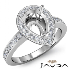 Halo Pre-Set Diamond Engagement Ring Pear Semi Mount 14k White Gold 0.39Ct