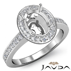 Oval Semi Mount Diamond Engagement Ring 14k White Gold Halo Pave Setting 0.36Ct