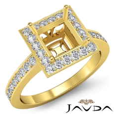 Diamond Engagement Ring Halo Pave Setting Princess Semi Mount 14k Gold Yellow  (0.38Ct. tw.)
