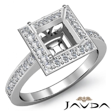Diamond Engagement Ring Halo Pave Setting Princess Semi Mount 14k W Gold 0.38Ct