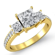 3 Stone Sidestone Prong Set diamond  14k Gold Yellow