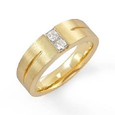 Matte Finish Groove 2 Diamond Men's Half Wedding Band in 14k Gold Yellow  (0.35Ct. tw.)