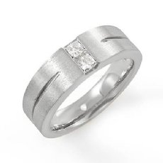 Matte Finish Groove 2 Diamond Men's Half Wedding Band in Platinum 950  (0.35Ct. tw.)