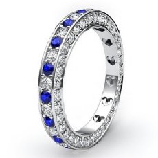 Pave Eternity Sapphire Diamond Womens Engagement Band 14k White Gold Ring 1.4Ct
