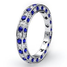 Women Pave Set Eternity Sapphire Diamond Wedding Band 14k White Gold Ring 1.4Ct