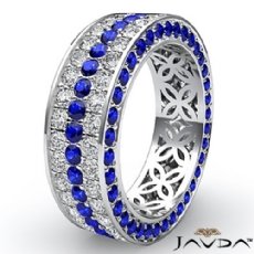 Three Row 2.7Ct Sapphire Diamond Filigree Women Eternity Wedding Band 14k Gold