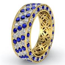 3 Row Eternity Women Ring Sapphire Diamond Anniversary Band 18k Gold Yellow (1.2Ct. tw.)