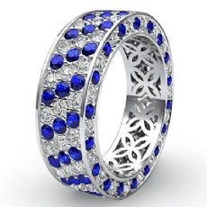 2.7Ct 3 Row Eternity Women Ring Sapphire Diamond Anniversary Band 14k W Gold
