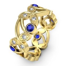 Diamond Round Sapphire Eternity Women's Wedding Ring Band 14k Gold Yellow  (0.39Ct. tw.)