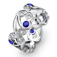 Diamond Round Sapphire Eternity Women's Wedding Ring Band 14k White Gold 0.55Ct