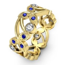 Diamond Women's Wedding Ring Round Sapphire Eternity Band 14k Gold Yellow  (0.13Ct. tw.)