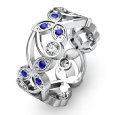 Diamond Women's Wedding Ring Round Sapphire Eternity Band 14k White Gold 0.61Ct