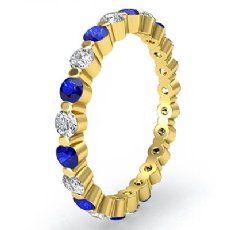 Women's Round Sapphire Diamond Eternity Wedding Ring 18k Gold Yellow Band  (0.65Ct. tw.)
