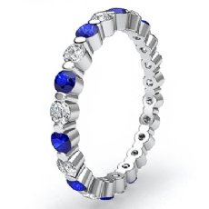 Women's Round Sapphire Diamond Eternity Wedding Ring 14k White Gold Band 1.4Ct