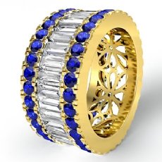 Baguette Round Sapphire Diamond Eternity Band 14k Gold Yellow Wedding Ring  (3.78Ct. tw.)