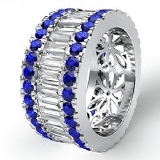Baguette Round Sapphire Diamond Eternity Band 14k White Gold Wedding Ring 5.4Ct