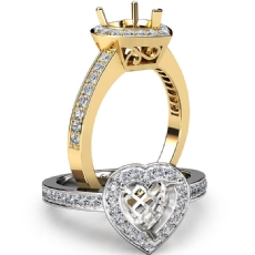 Halo Pave Setting Diamond Engagement Ring Heart Semi Mount 18k Gold Yellow  (0.35Ct. tw.)