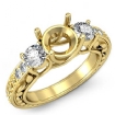Round Diamond 3Stone Engagement Vintage Semi Mount Ring 18k Yellow Gold 0.45Ct - javda.com 