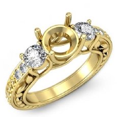 Round Diamond 3Stone Engagement Vintage Semi Mount Ring 14k Gold Yellow  (0.45Ct. tw.)