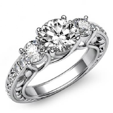 Leaf Motif Trellis 3 Stone diamond Ring Platinum 950