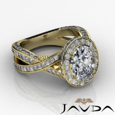 Halo Pave Set Cross Shank diamond Ring 14k Gold Yellow