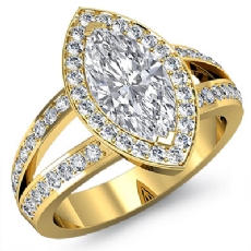 Halo Split-Shank Pave Set diamond Ring 18k Gold Yellow