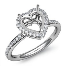 Heart Cut Diamond Engagement Semi Mount Ring 14K White Gold Halo Setting 0.53Ct