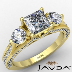 Three Stone Micropave Bridge diamond Ring 18k Gold Yellow