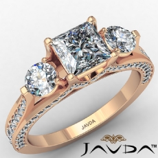 Three Stone Micropave Bridge diamond Ring 14k Rose Gold