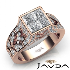 Pave Bezel Set Vintage Princess Round Diamond Engagement Ring 14k Rose Gold  (1.7Ct. tw.)