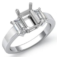 3 Stone Emerald Shape Diamond Semi Mount Ring 14k White Gold 0.4Ct