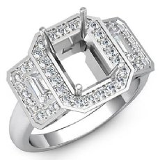 Round Diamond 3 Stone Anniversary Emerald Semi Mount Ring Setting 14K W Gold 1CT