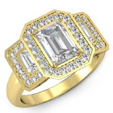 Halo Three Stone Sidestone diamond Ring 18k Gold Yellow