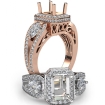 Emerald Diamond Engagement Halo 3Stone Ring Set 14k Rose Gold Semi Mount 1.85Ct - javda.com 