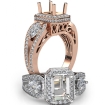 Emerald Diamond Engagement Halo 3Stone Ring Set 14k Rose Gold Semi Mount 1.85Ct - javda.com 