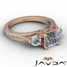 Three Stone Bridge Accent diamond Ring 18k Rose Gold