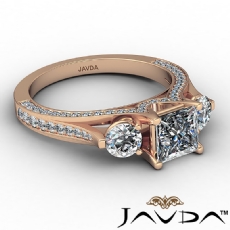 Three Stone Bridge Accent diamond Ring 14k Rose Gold