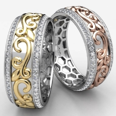 Vintage Vine Round Diamond Eternity Mens Wedding Band 14k Two Tone Gold 1.00Ct