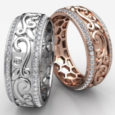 Vintage Vine Round Diamond Eternity Mens Wedding Band 14k Rose Gold  (1Ct. tw.)