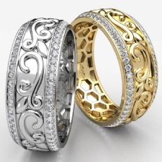 Vintage Vine Round Diamond Eternity Mens Wedding Band Platinum 950  (1Ct. tw.)