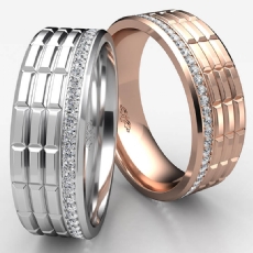 Brick Pattern Grooved Round Diamond Men's Eternity Wedding Band 14k Rose Gold  (0.6Ct. tw.)